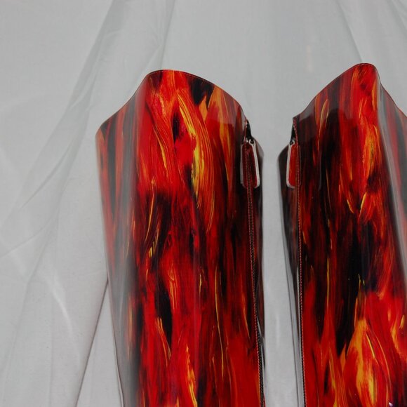 38/7.5❤️Made ITALY VON BERLIN RED Patent Leather Over Knee High HEELS Boots OTK - Picture 5 of 14